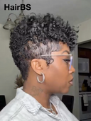 Full lace Pixie cut Wig Natural Black curly wave 100% Human Hair
