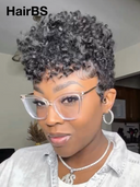 Full lace Pixie cut Wig Natural Black curly wave 100% Human Hair
