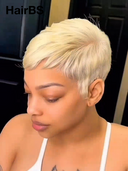 Glueless wig pixie cute wig Machine Made blonde straight 100% Human Hair