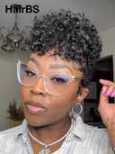 Full lace Pixie cut Wig Natural Black curly wave 100% Human Hair