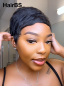 Machine Made straight pixie cut wig black 100% Human Hair