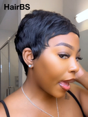 Machine Made straight pixie cut wig black 100% Human Hair