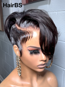 Full lace Pixie Wig Natural Black straight 100% Human Hair