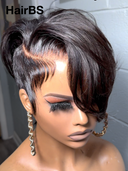 Full lace Pixie Wig Natural Black straight 100% Human Hair