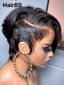 Full lace Pixie Wig Natural Black straight 100% Human Hair