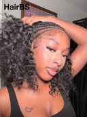 Pre-styled Updo Full Lace Natural Black curl Braided bob 100% Human Hair