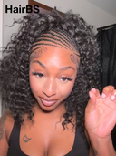 Pre-styled Updo Full Lace Natural Black curl Braided bob 100% Human Hair