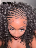 Pre-styled Updo Full Lace Natural Black curl Braided bob 100% Human Hair