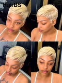 Glueless wig pixie cute wig Machine Made blonde straight 100% Human Hair