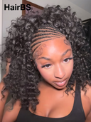 Pre-styled Updo Full Lace Natural Black curl Braided bob 100% Human Hair
