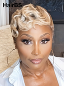 Glueless wig pixie wig Machine Made blonde water wave 100% Human Hair