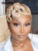 Glueless wig pixie wig Machine Made blonde water wave 100% Human Hair