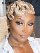 Glueless wig pixie wig Machine Made blonde water wave 100% Human Hair