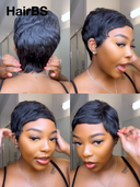 Machine Made straight pixie cut wig black 100% Human Hair