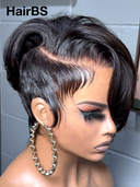 Full lace Pixie Wig Natural Black straight 100% Human Hair