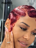 2 wigs pixie cut wig Easy to wear machine made water wave 2 color rouge & orange 100% Human Hair
