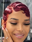 2 wigs pixie cut wig Easy to wear machine made water wave 2 color rouge & orange 100% Human Hair