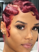2 wigs pixie cut wig Easy to wear machine made water wave 2 color rouge & orange 100% Human Hair
