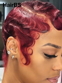2 wigs pixie cut wig Easy to wear machine made water wave 2 color rouge & orange 100% Human Hair