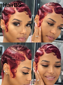2 wigs pixie cut wig Easy to wear machine made water wave 2 color rouge & orange 100% Human Hair