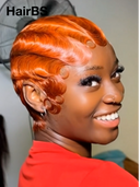 2 wigs pixie cut wig Easy to wear machine made water wave 2 color rouge & orange 100% Human Hair