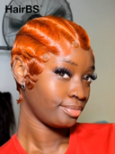 2 wigs pixie cut wig Easy to wear machine made water wave 2 color rouge & orange 100% Human Hair