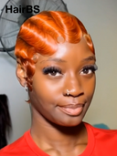 2 wigs pixie cut wig Easy to wear machine made water wave 2 color rouge & orange 100% Human Hair