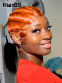 2 wigs pixie cut wig Easy to wear machine made water wave 2 color rouge & orange 100% Human Hair