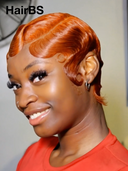 2 wigs pixie cut wig Easy to wear machine made water wave 2 color rouge & orange 100% Human Hair