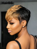 Glueless wig pixie wig Machine Made honey highlight 100% Human Hair