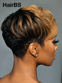 Glueless wig pixie wig Machine Made honey highlight 100% Human Hair