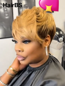 13x4 lace front pixie cut wig quick weave honey highlight 100% Human Hair