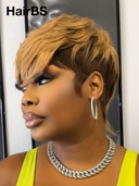 13x4 lace front pixie cut wig quick weave honey highlight 100% Human Hair