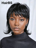 Wig black straight mullet machine made glueless wig 100% Human Hair