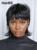 Wig black straight mullet machine made glueless wig 100% Human Hair