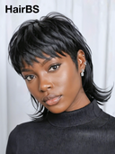 Wig black straight mullet machine made glueless wig 100% Human Hair