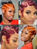 2 wigs pixie cut wig Easy to wear machine made water wave 2 color rouge & orange 100% Human Hair