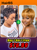Great Deal Buy 1 Get 1 Free $76 machine made wig finger wave & straight 100% Human Hair