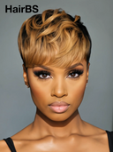 Glueless wig pixie wig Machine Made honey highlight 100% Human Hair