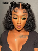 Pre-styled Updo 13x4 Lace Front Wig bob curly wave black 12 inch 100% Human Hair