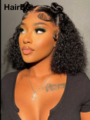 Pre-styled Updo 13x4 Lace Front Wig bob curly wave black 12 inch 100% Human Hair