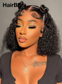 Pre-styled Updo 13x4 Lace Front Wig bob curly wave black 12 inch 100% Human Hair