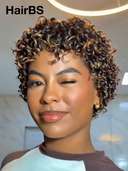 Machine Made Glueless wig curly wave brown highlight 100% Human Hair