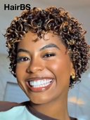 Machine Made Glueless wig curly wave brown highlight 100% Human Hair
