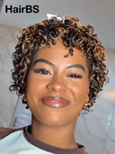Machine Made Glueless wig curly wave brown highlight 100% Human Hair