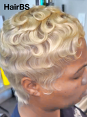 Full lace Pixie cut Wig blonde finger wave side part 100% Human Hair