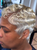 Full lace Pixie cut Wig blonde finger wave side part 100% Human Hair