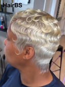 Full lace Pixie cut Wig blonde finger wave side part 100% Human Hair