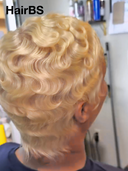 Full lace Pixie cut Wig blonde finger wave side part 100% Human Hair
