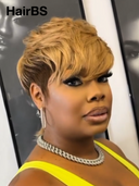 13x4 lace front pixie cut wig quick weave honey highlight 100% Human Hair